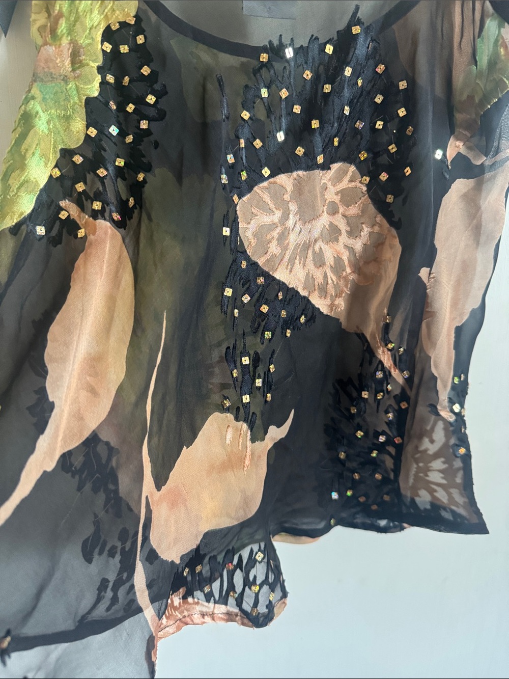 Sheer Silk Black Floral Tie-Strap Camisole - Picture 8 of 9